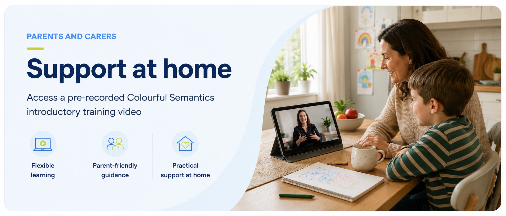 Parents and carers accessing Colourful Semantics support at home through a pre-recorded training video