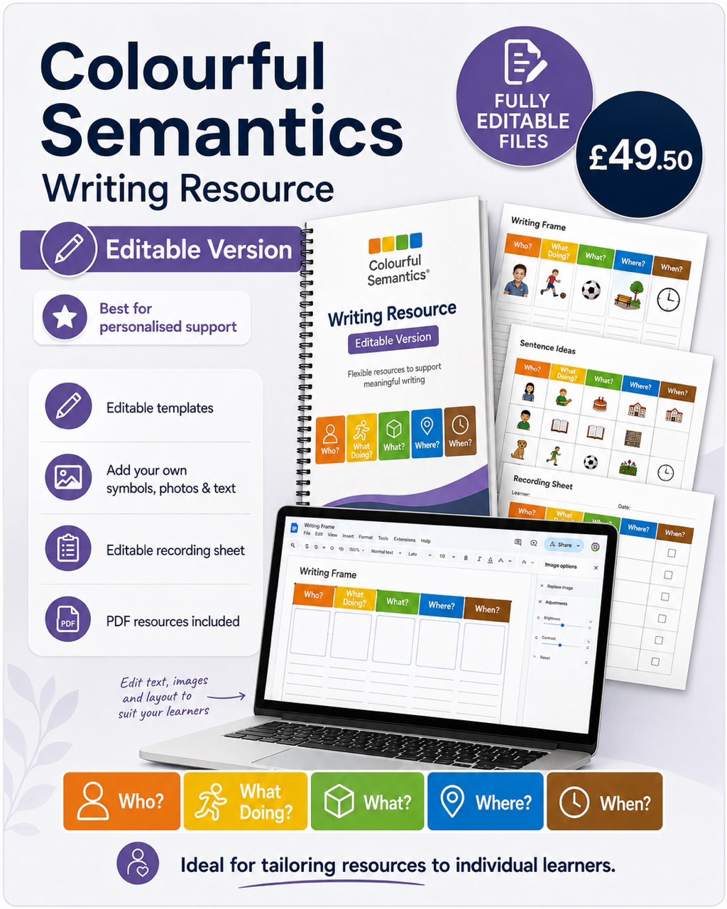 Colourful Semantics Writing Resource fully editable version for schools and MATs