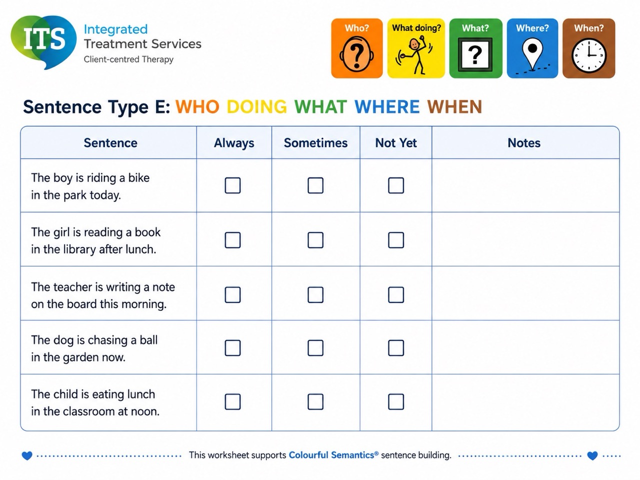 Colourful Semantics sentence assessment and progress recording resource