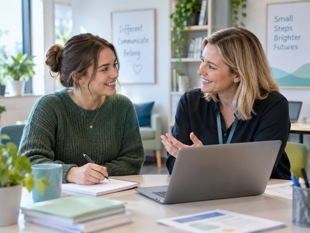 SLT graduate receiving early-career support from an experienced Speech and Language Therapist