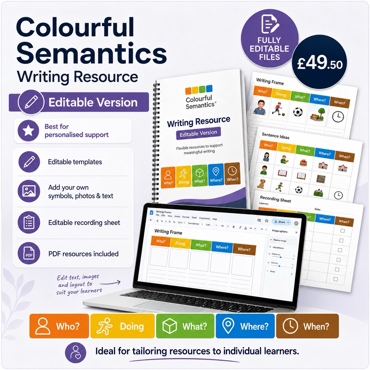 Colourful Semantics Writing Resource sample pages and visual sentence cards for schools and MATs